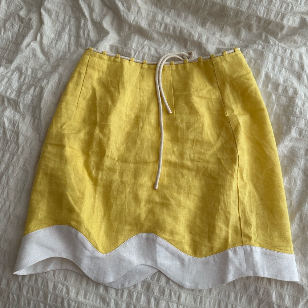 STAUD Yellow Asymmetrical Pencil Mini Skirt - Picture 4 of 5